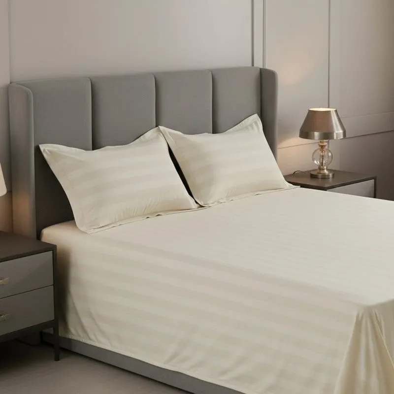 Elias Striped Cotton Bedsheet (400 TC) - Ivory media 6