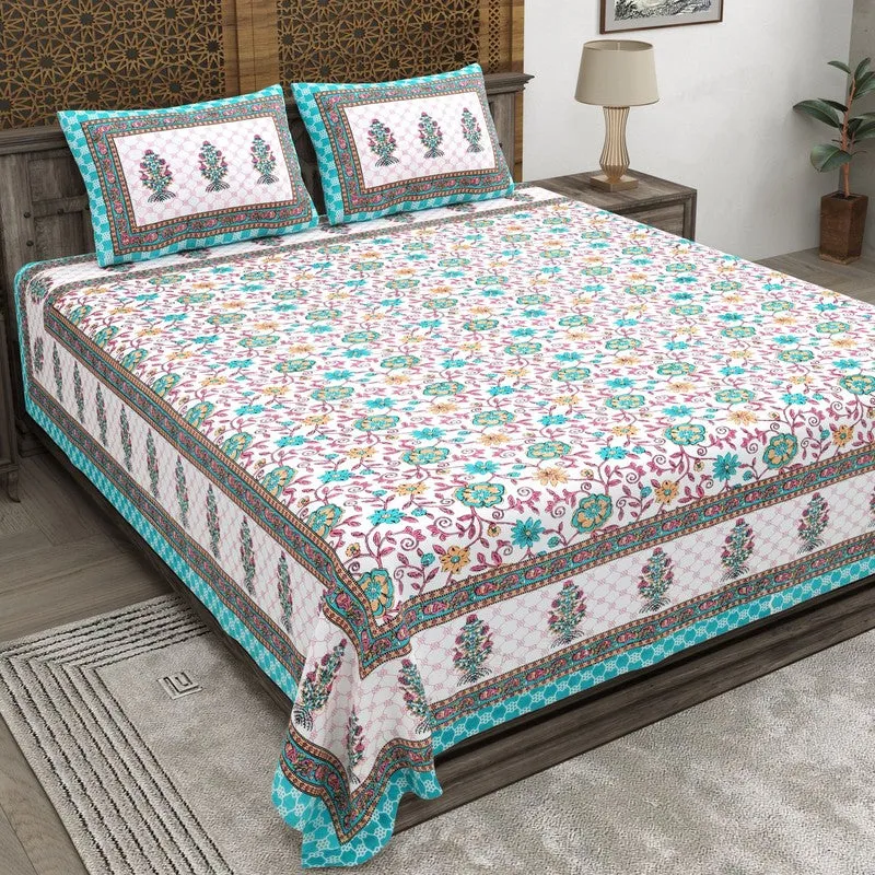 Gridon Cotton Bedsheet (Blue,Pink) - 240 TC media 1