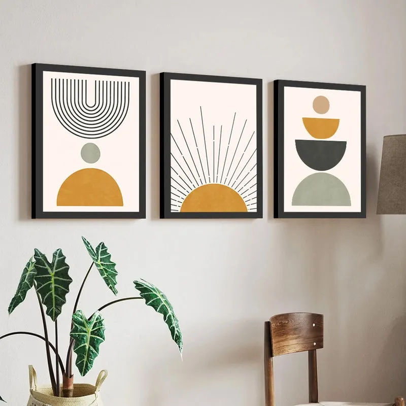 Sun Motif Wall Painting With Frame - Set Of Three media 2