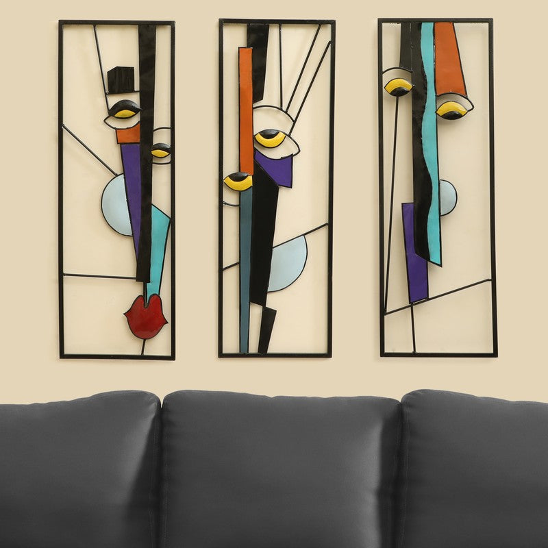Lines Of Faces Metal Wall Accent - Set Of Three