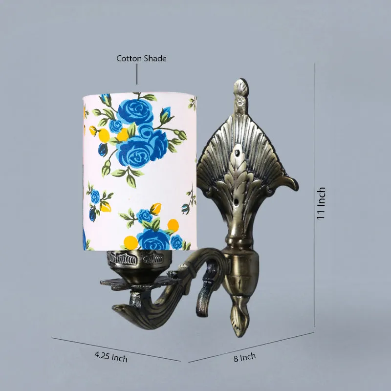 Magda Masique Blue Fleur Cylindrical Fabric & Metal Wall Lamp media 5