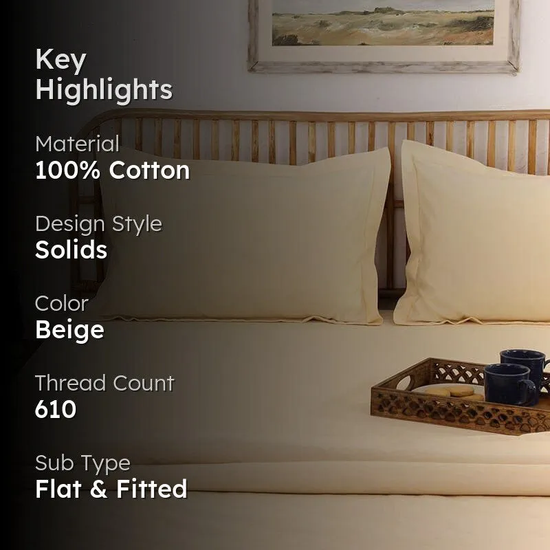 Dreamy Delight Cotton Bedsheet (Beige) - 610 TC media 2