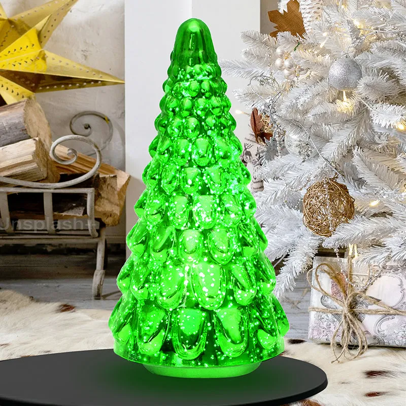 Vibrant Pine Xmas Tree Glass Table Lamp - Green media 3