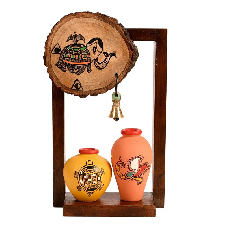 Jasleen Terracotta & Wood Wall Shelve With Pot - Three Piece Set media 3