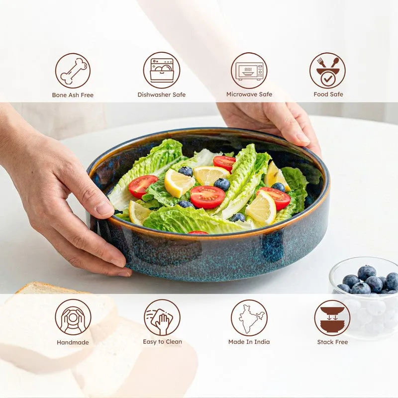 Whimsi Ceramic Salad Bowl (600 mL,Blue) - Set Of Two media 5