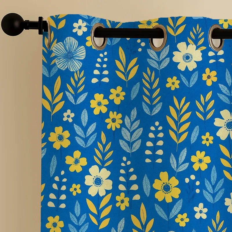 PetalPop Cotton Curtains (blue,yellow) - Set Of Two media 6
