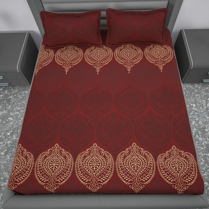 Folk Flair Ethnic Cotton Bedsheet (Maroon) - 144 TC media 3