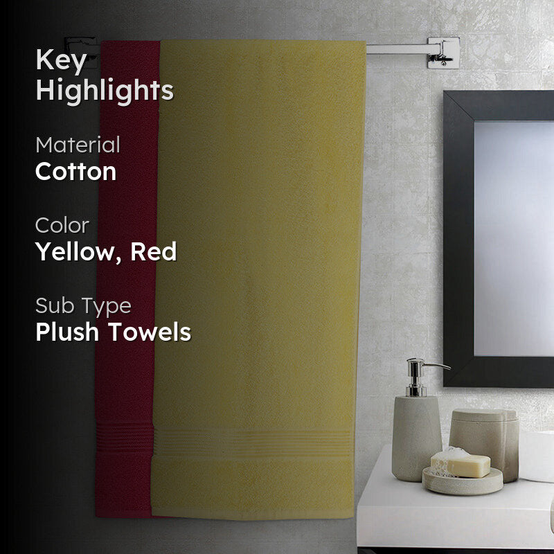 Nuage Cotton Bath Towel (Yellow & Red) - Set Of Two media 2
