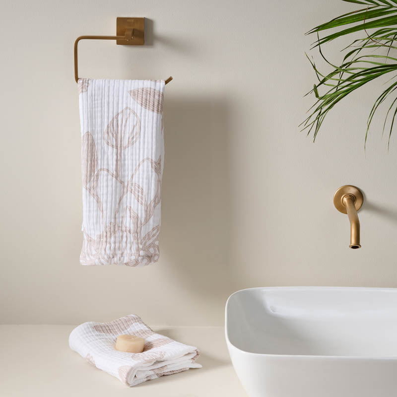 Luxe Hand Towel (White & Beige) - Set of Two