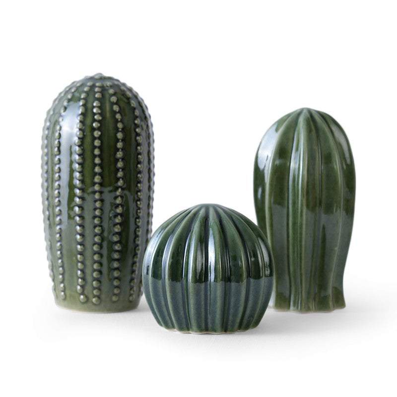 Textured Cactus Ceramic Decorative Accent - Set of Three media 3