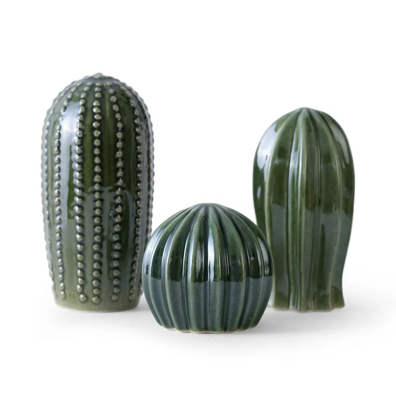 Textured Cactus Ceramic Decorative Accent - Set of Three media 3