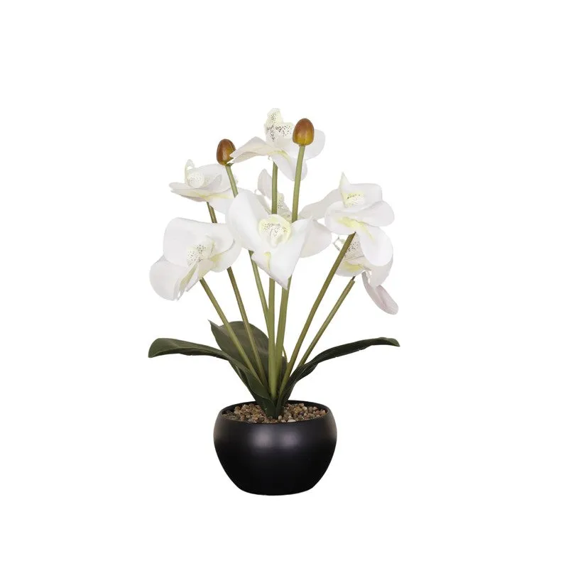 Artificial Orchid Flower Plant With Metal Pot (White) - 1 Feet media 3