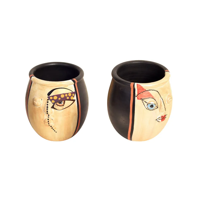 Painted Face Terracotta Vase - Set Of Two media 4