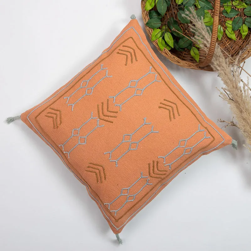 Glyph III Embroidered Cushion Cover - Orange media 1