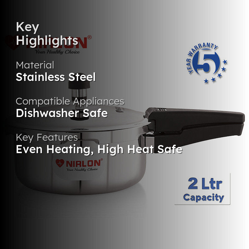 Nirlon Silver Steel Pressure Cooker - 2000 mL/ 9 Inches image 2