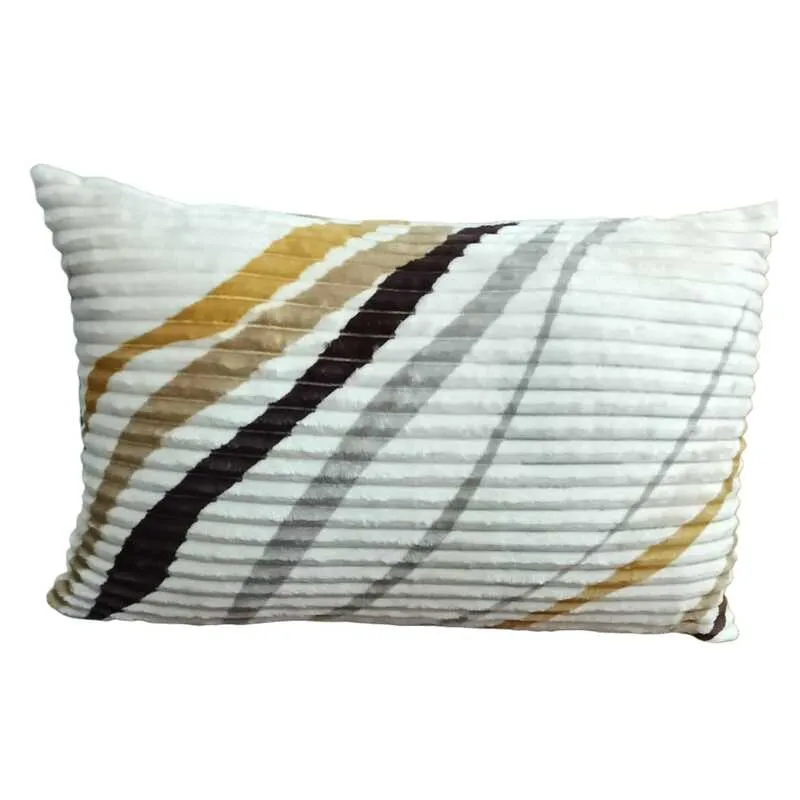 Matching pillow cover with abstract wave stripe pattern on white flannel