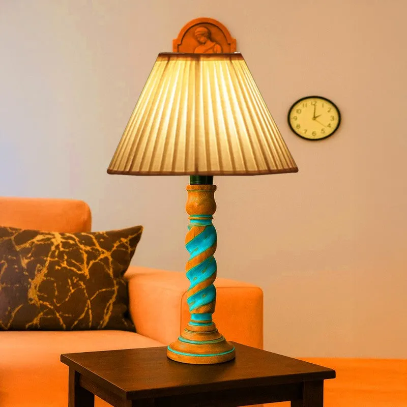Elara Velor Wooden Table Lamp - OffWhite media 3
