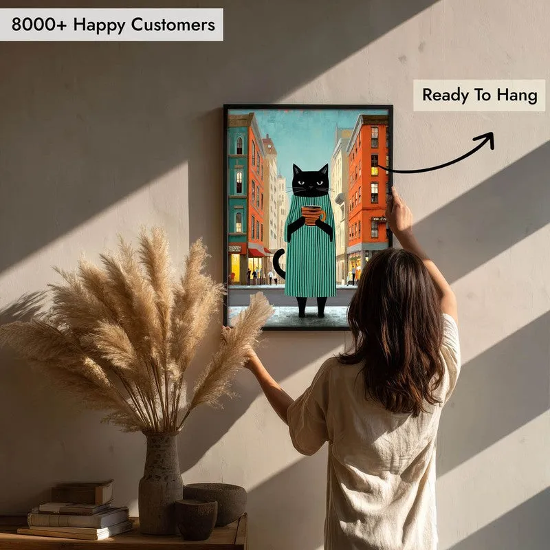 Downtown Brew Cat Wall Painting With Frame media 8