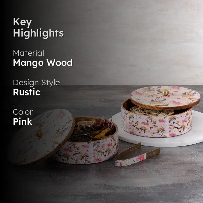 Flavox Mango Wood Round Masala Box - Three Piece Set media 2