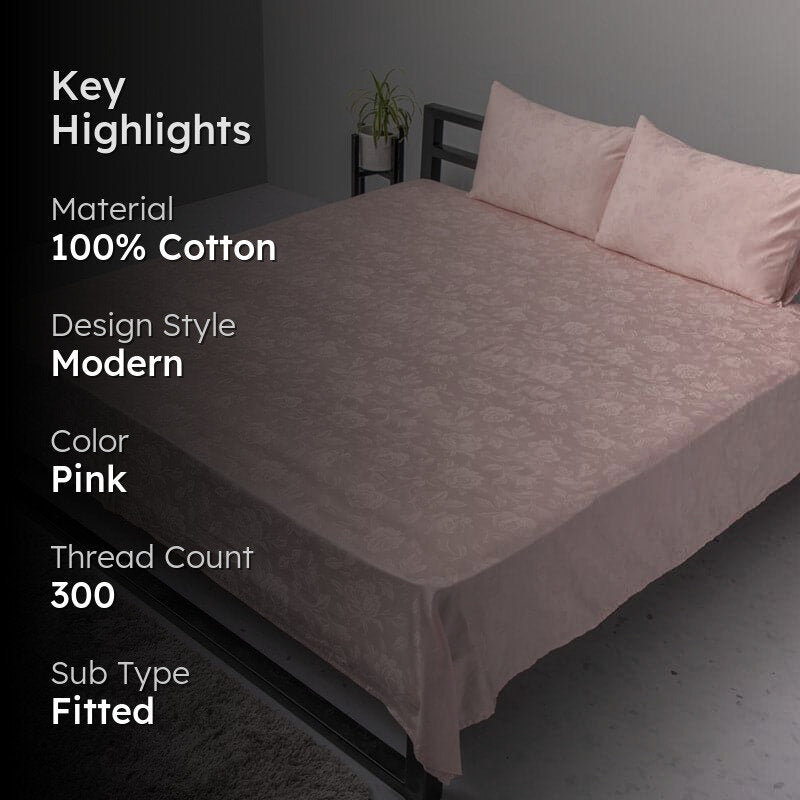 Fruva Floral Jacquard Cotton Bedsheet (Pale Pink) - 300 TC media 2
