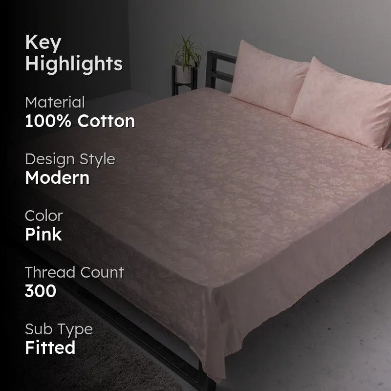 Fruva Floral Jacquard Cotton Bedsheet (Pale Pink) - 300 TC media 2