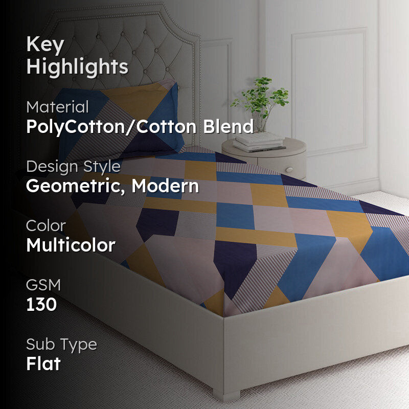 Tile Trace Geometric Bedsheet - 130 GSM media 2