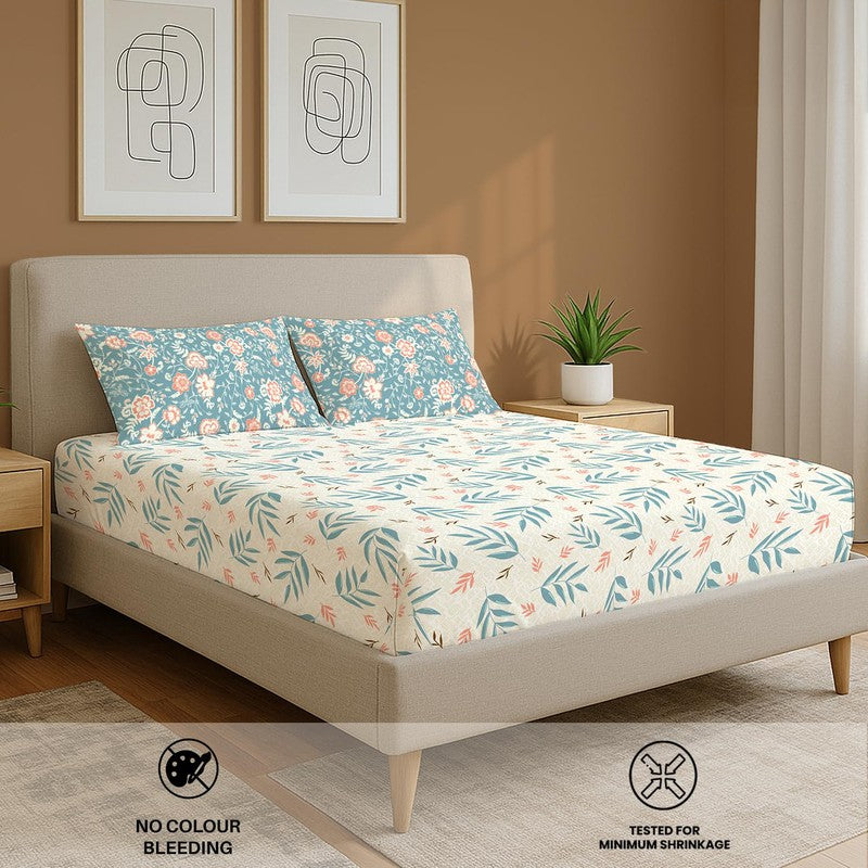 Urban Space Floral Whisper Cotton Bedsheet (Blue) - 144 TC media 5
