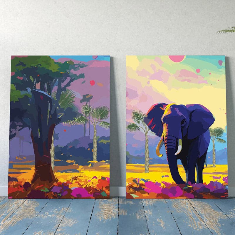 Beauty Of Jungle Canvas Wall Painting - Set Of Two