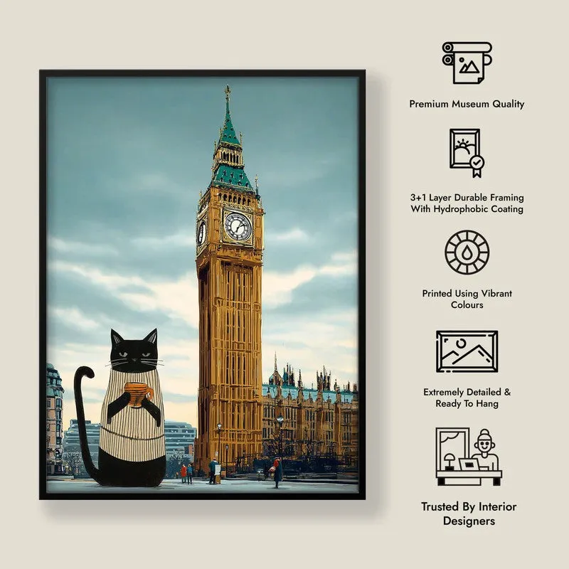 Whiskered Brew Cat Wall Painting With Frame media 9