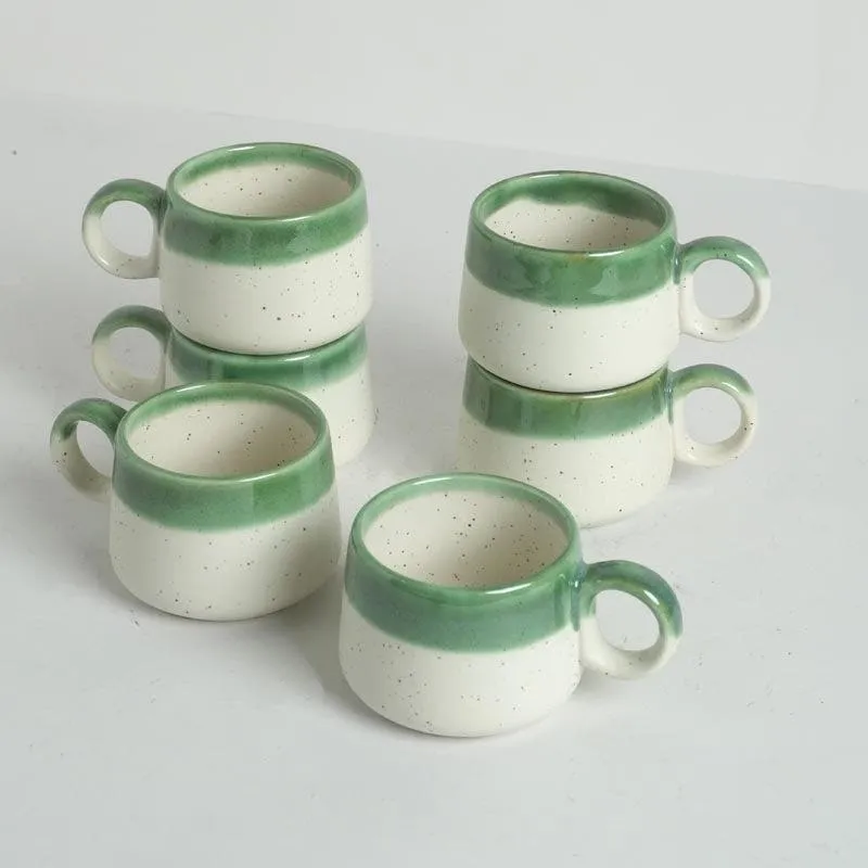 Nouvelle Ceramic Tea Cup (150 mL Each) /Green)-  Set of Six media 4
