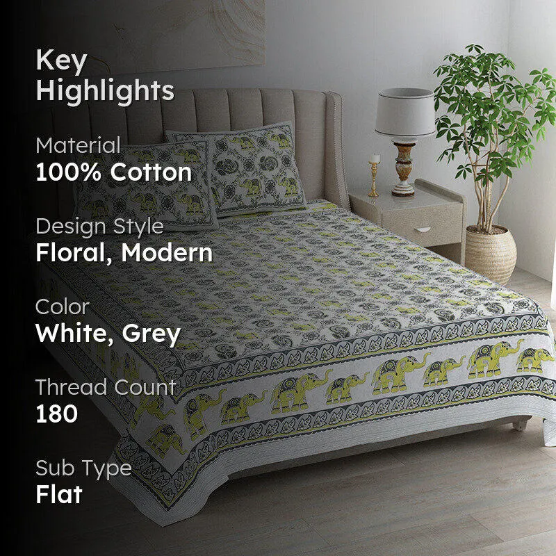 Anirvva Cotton Bedsheet (Grey, Green) - 180 TC media 2