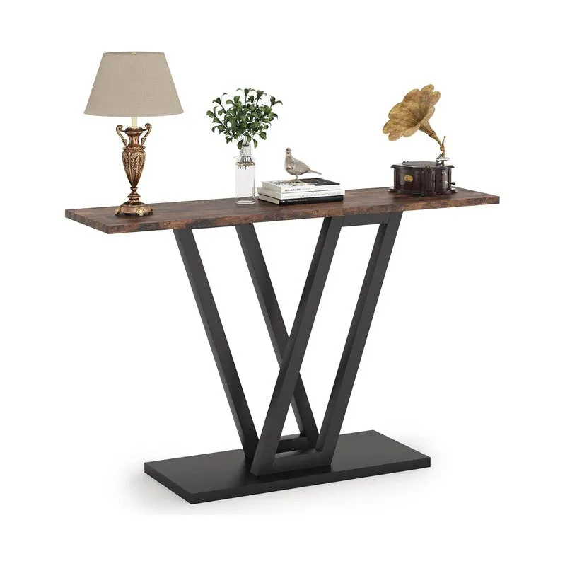 Sleek Industrial Console Table with Wooden Top - Small media 4