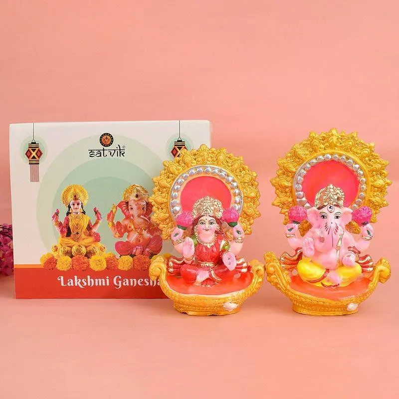 Sacred Lakshmi Ganesha Idol Set media 3