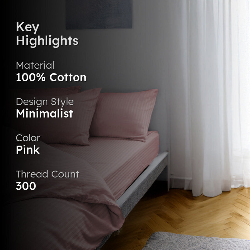 Stripe Charm Cotton Duvet Cover - Cameo Rose media 2
