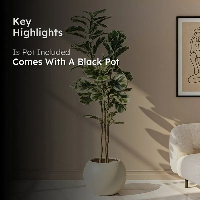 Faux Fiddle Leaf Fig Plant With Black Plastic Pot - 4.92 ft media 2