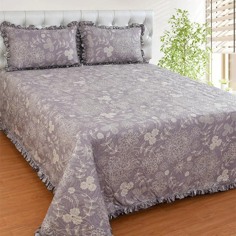 Elia Floral Glace Cotton/Microfiber Bedcover - Purple media 1