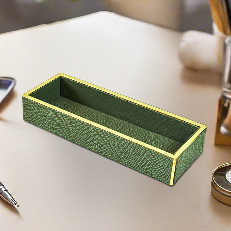 Tisquo Faux Leather Cutlery Tray - Olive Green