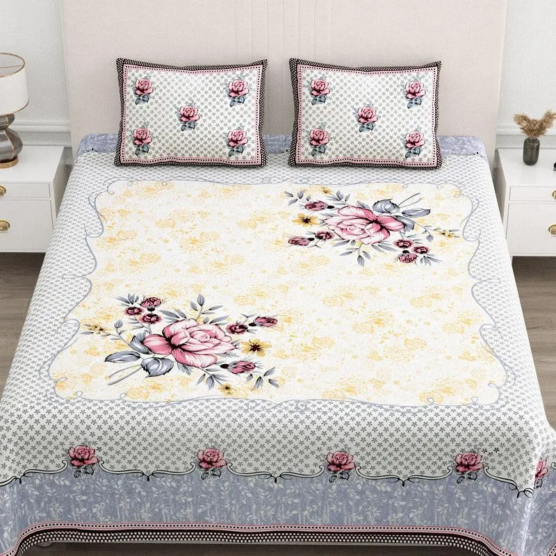 Jasper Floral Cotton Bedsheet (Grey,Yellow) - 180 TC media 3