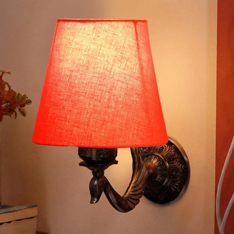 Amro Retro Conical Fabric & Metal Wall Lamp - Orange media 1