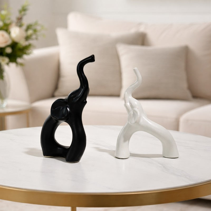 EbonyElephant Ceramic Showpiece - Set of Two media 3