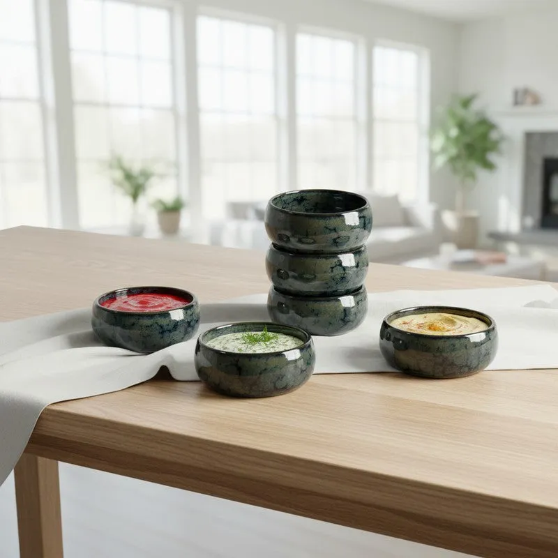 Mystique Handcrafted Ceramic Dip Bowls (Olive Green,150 mL) - Set Of Six media 1