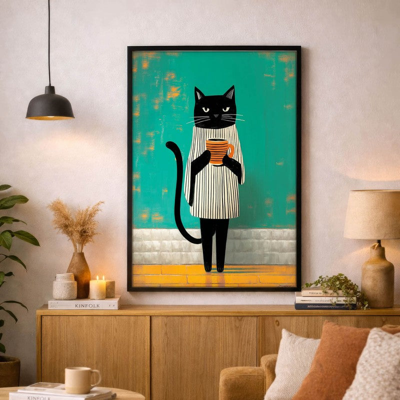 Folk Cat Wall Painting With Frame
