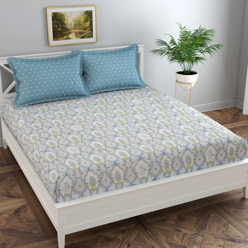 Floral Nest Cotton Fitted Bedsheet - 180 TC media 1