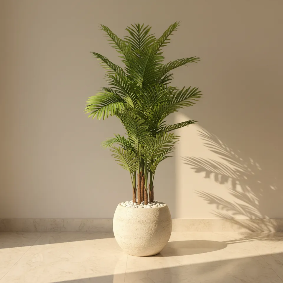 Artificial Arica Palm Plant With Black Fiber Pot - 3.9 Feet media 1