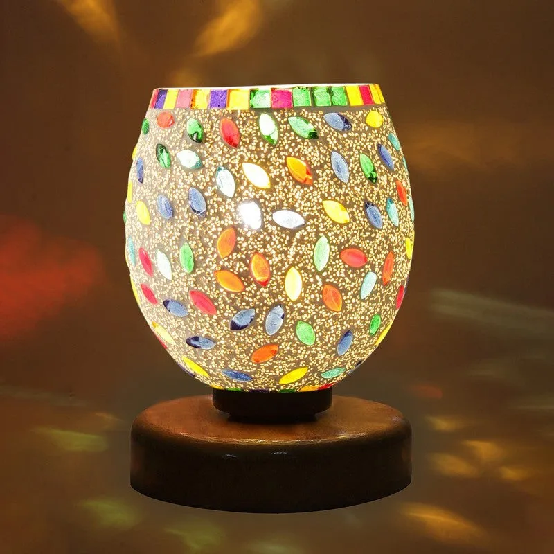 Glazerra Mosaic Glass Table Lamp With Wooden Base - Multicolor media 6