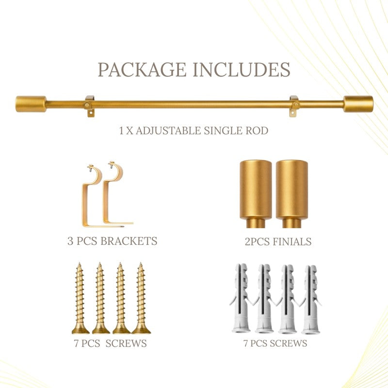 Sleekera Extendable 1" Single Curtain Rod With Round Finial & Brackets (Gold) media 6