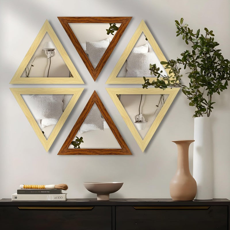 LuxeVertex Wall Mirror (Brown) - Set Of Six