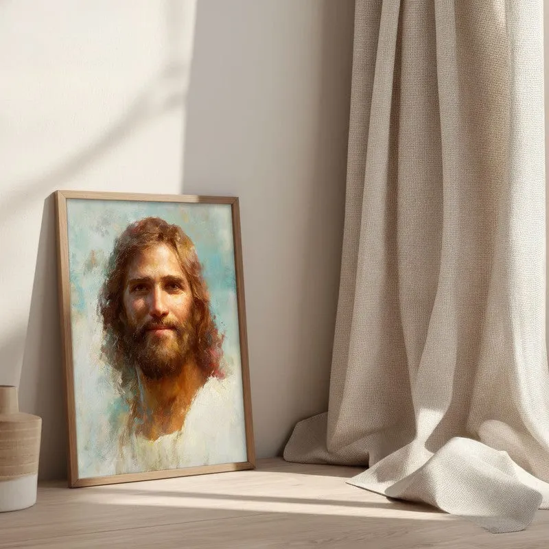 Christ the Light Archival Paper Wall Painting With Brown Frame media 3