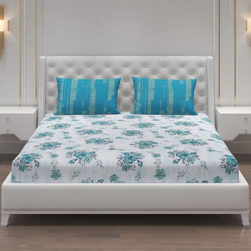 Monte Carlo Petal Story Cotton Bedsheet (White,Blue) - 104 TC media 3