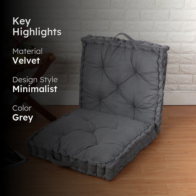 Thera Velvet Cotton Floor Cushion (Grey) - Set Of Two media 2